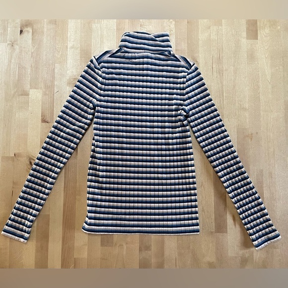 Madewell Fine Ribbed Turtleneck Long Sleeve Small Dark Mediterranean Windmill - Picture 7 of 15